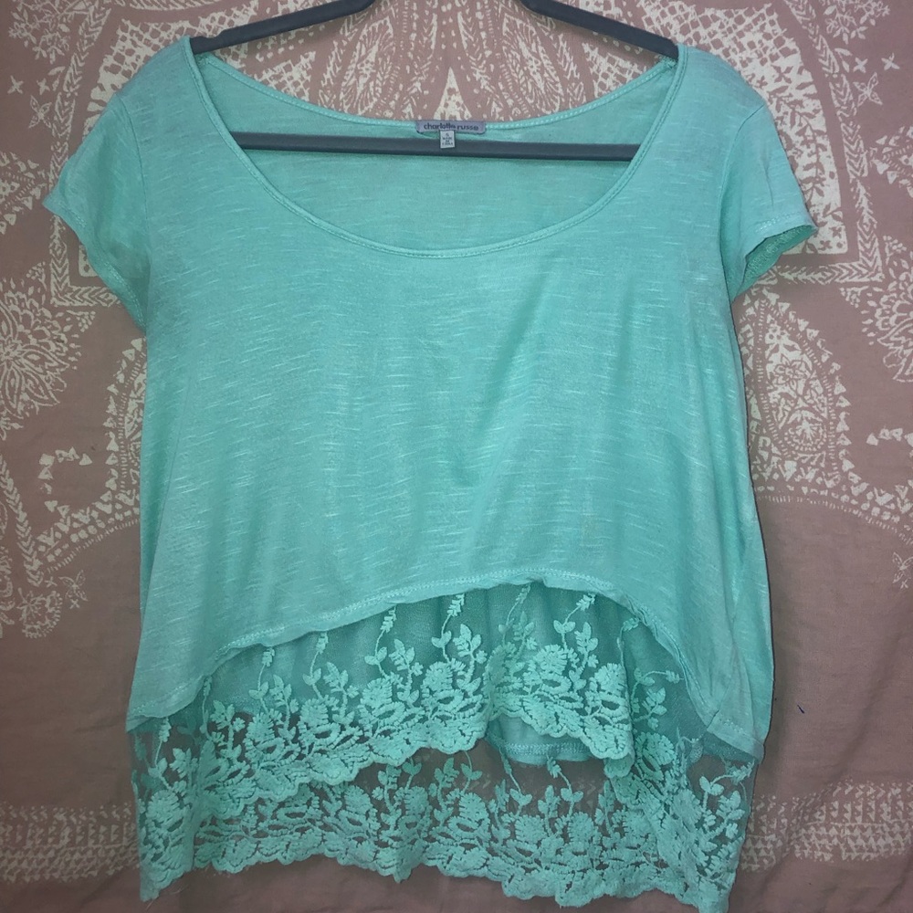 Charolette Russe- Teal crop top with lace bottom